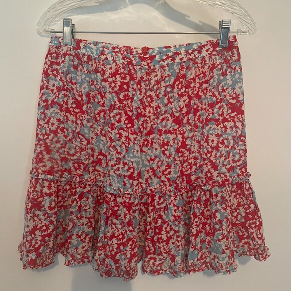 Paloma Blue Silk Red + Blue Floral Mini Skirt Womens Size Large - Picture 8 of 8